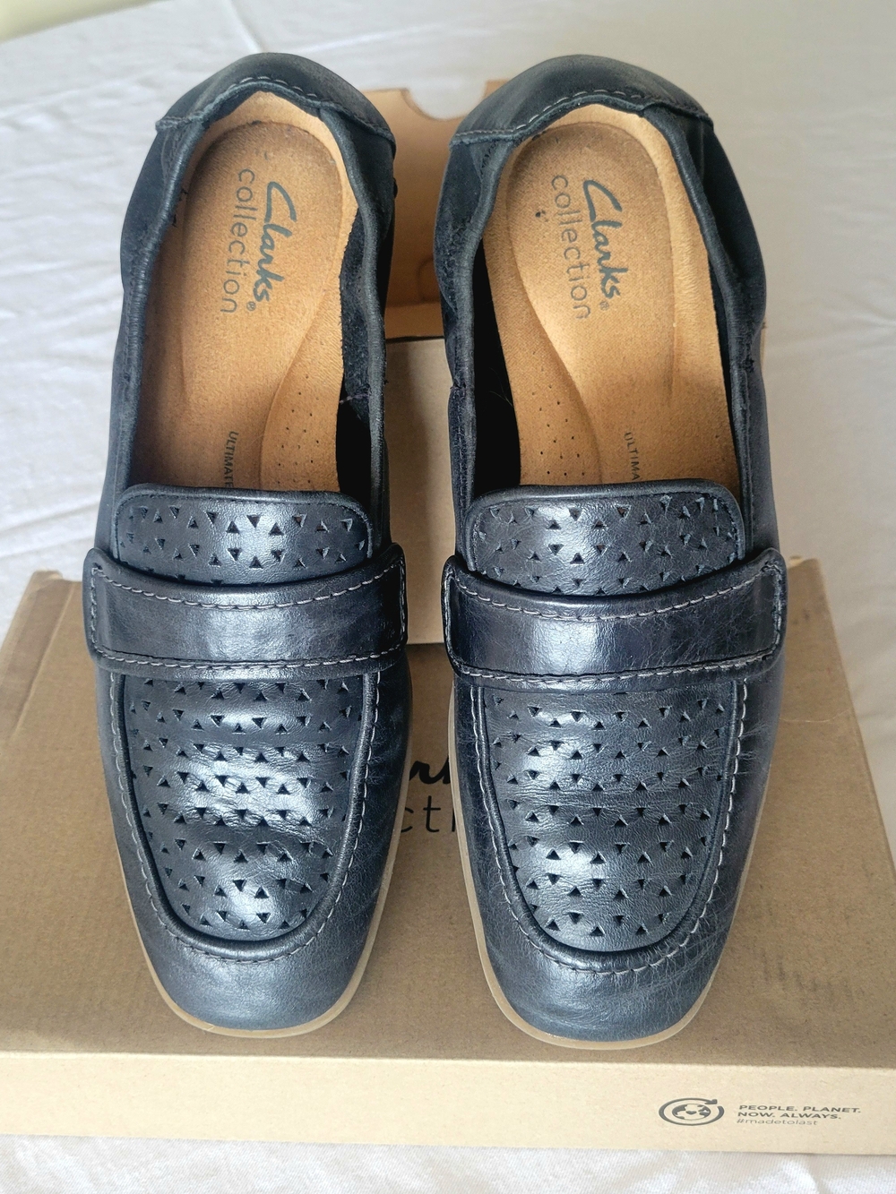 Clarks Black Perforated Leather Slip-On Loafers